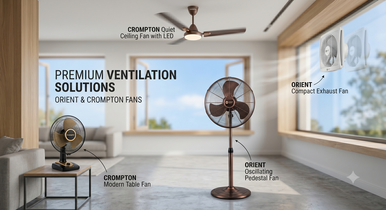 Orient, Havells & Crompton Fans